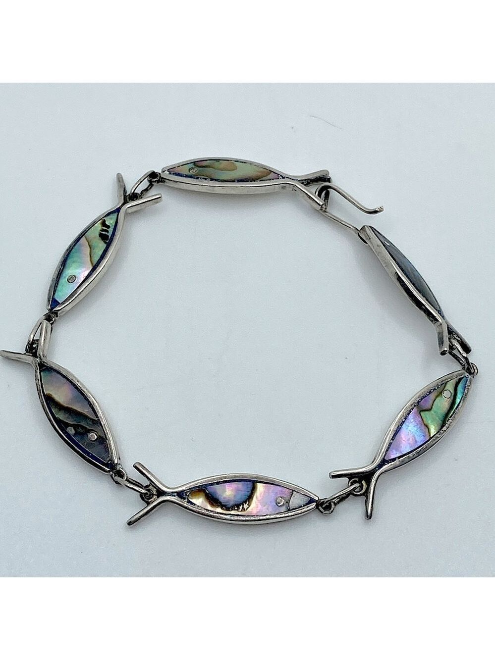 VTG Sterling Abalone Fish Link Fetish Bracelet Approx 7.5”